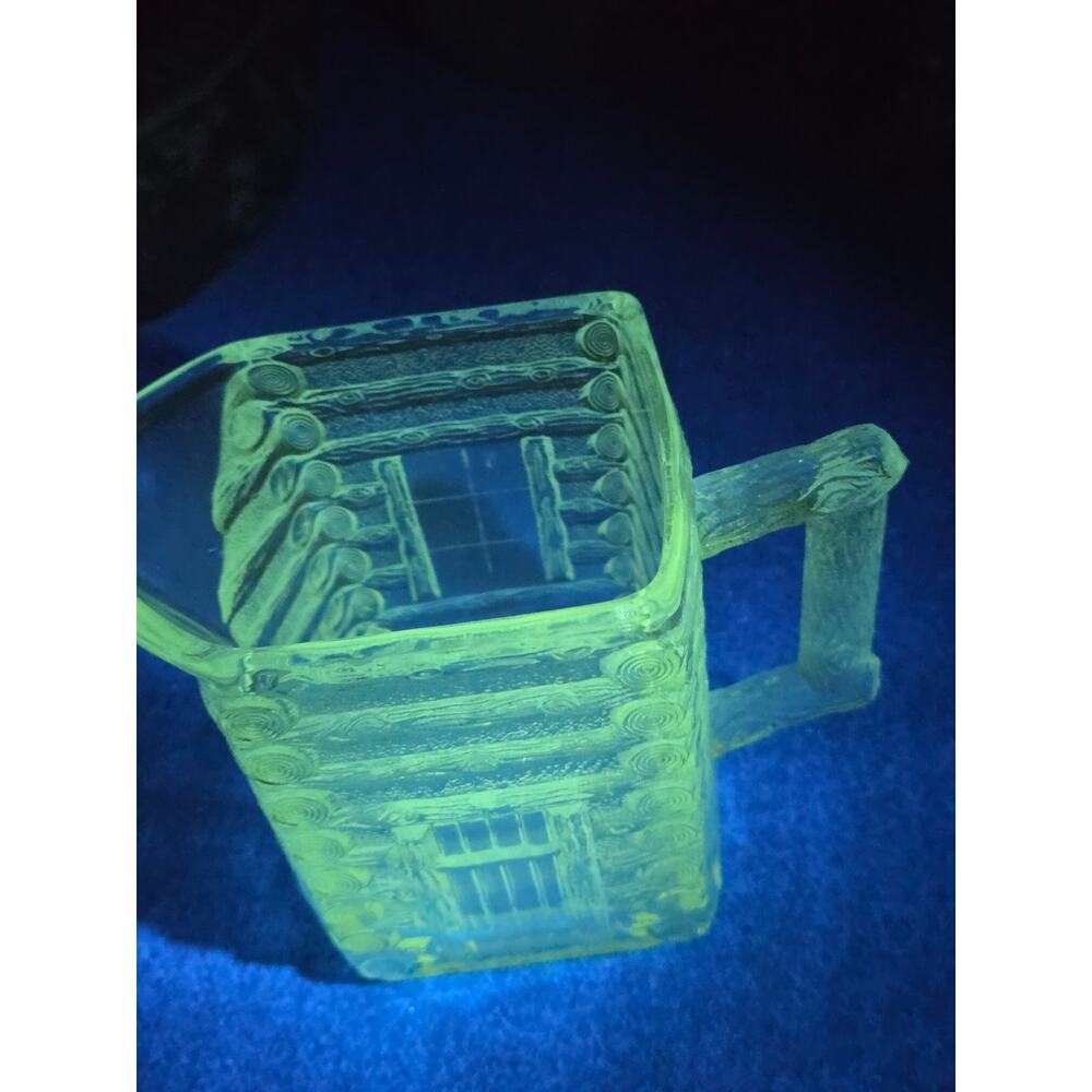 Antique EAPG Central Glass Co Log Cabin Creamer UV Glow